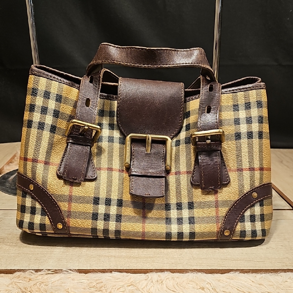 Burburry London Plaid Brown Leather  Bagw/COA